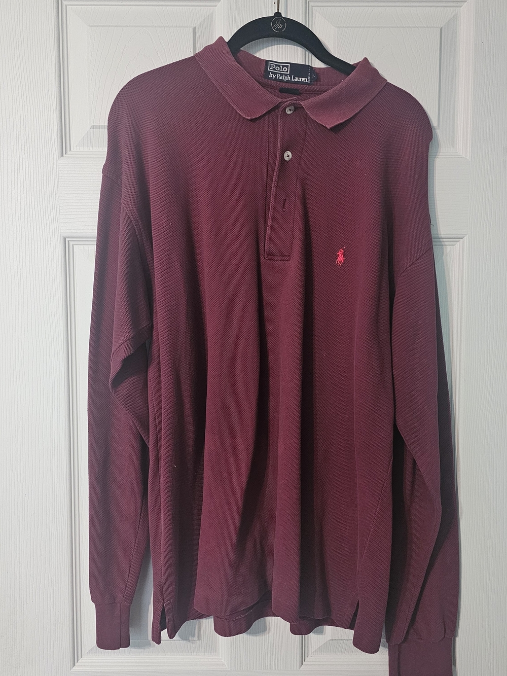 Vintage Polo by Ralph Lauren Men's Burgundy Long-Sleeve Polo Shirt. Made In USA